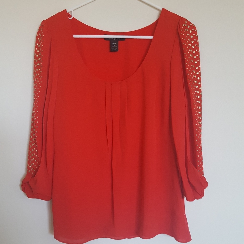 White House Black Market Red Silk Blouse
